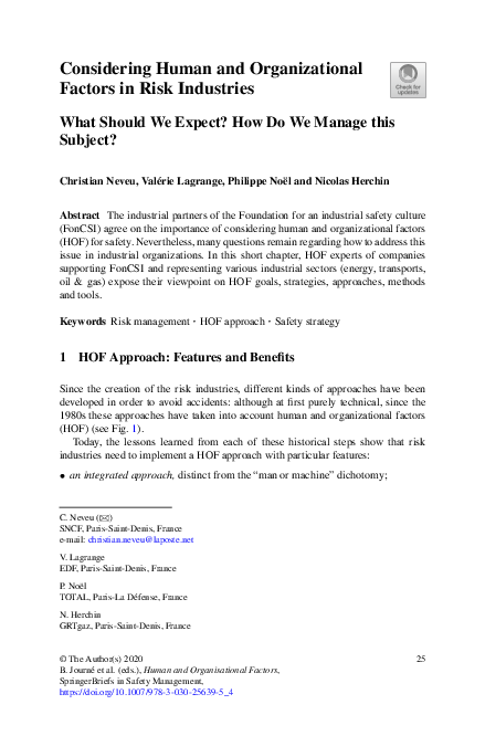 (PDF) Considering Human and Organizational Factors in Risk Industries