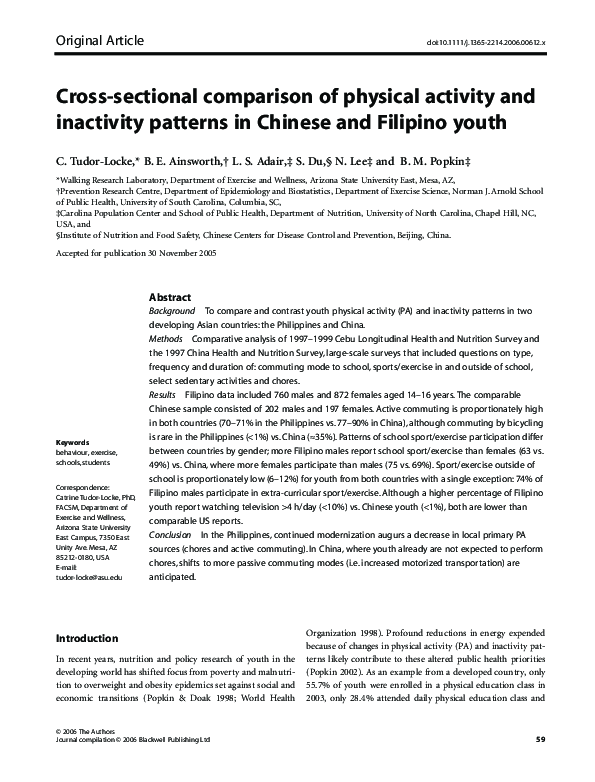 (PDF) Cross-sectional comparison of physical activity and inactivity ...