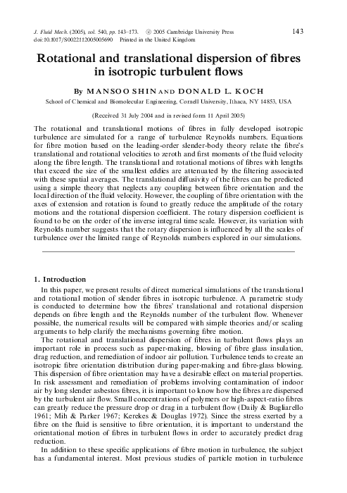 (PDF) Rotational and translational dispersion of fibres in isotropic ...
