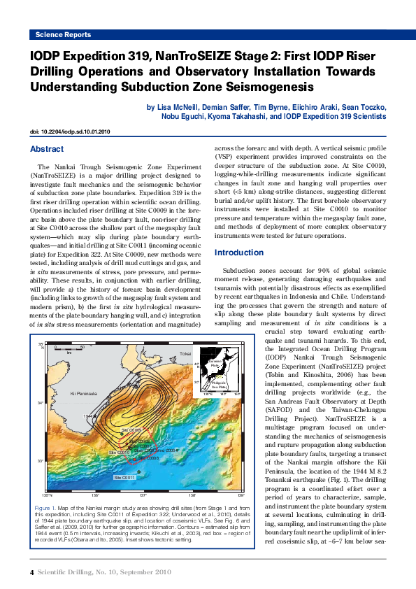 (PDF) IODP Expedition 319, NanTroSEIZE Stage 2: First IODP Riser ...