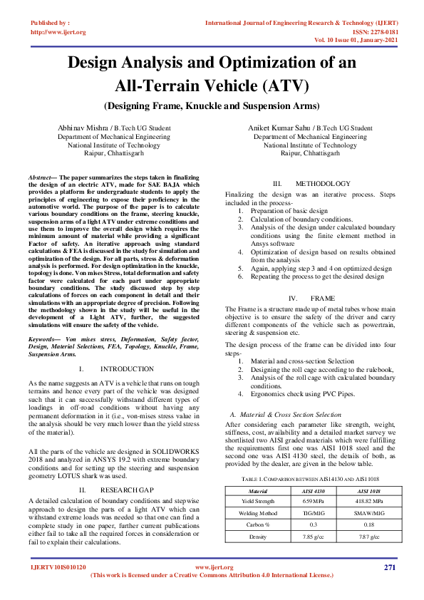 (PDF) Design Analysis and Optimization of an All-Terrain Vehicle (ATV)