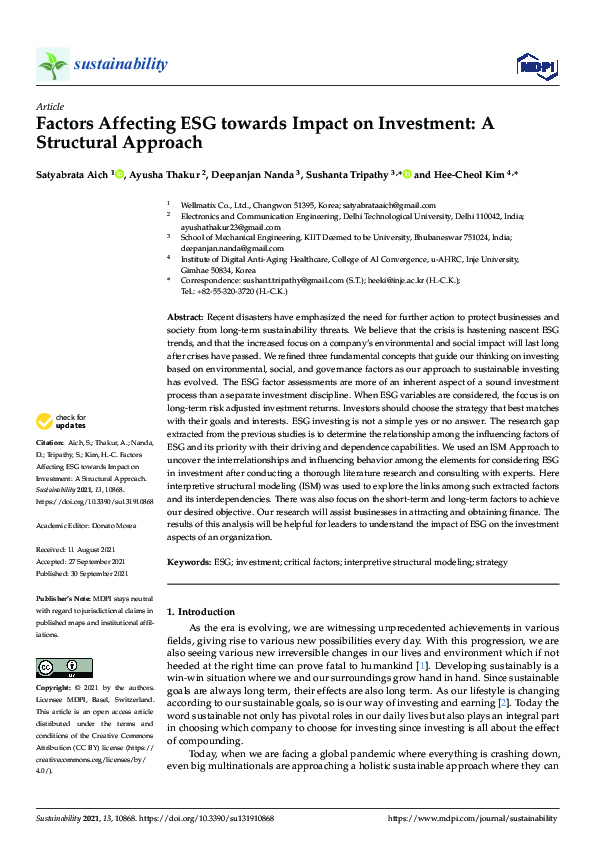 (PDF) Factors Affecting ESG towards Impact on Investment: A Structural ...