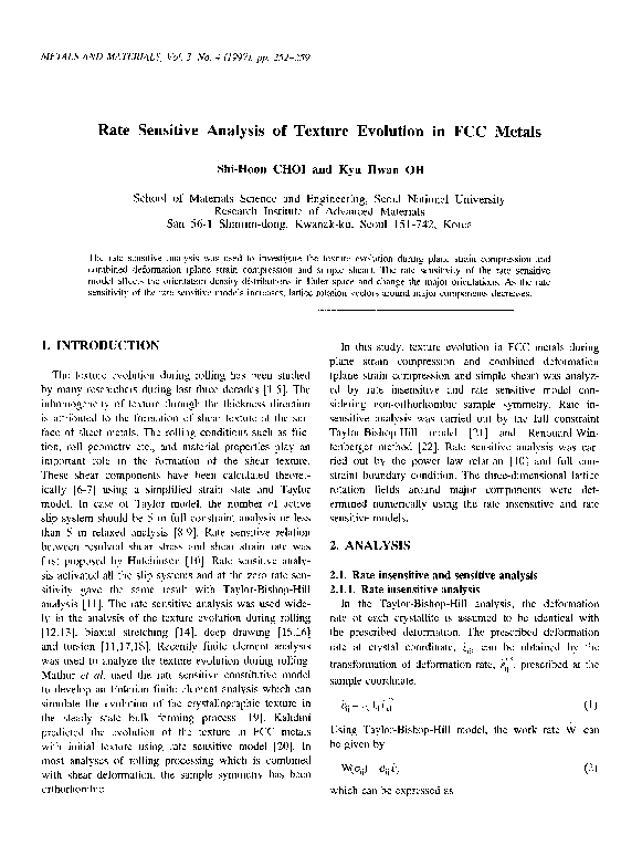 (PDF) Rate sensitive analysis of texture evolution in FCC metals