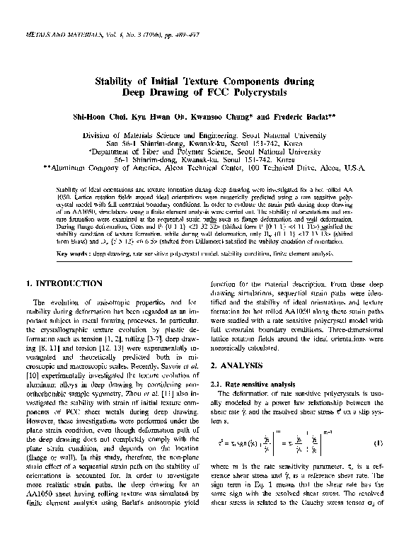 (PDF) Stability of initial texture components during deep drawing of ...