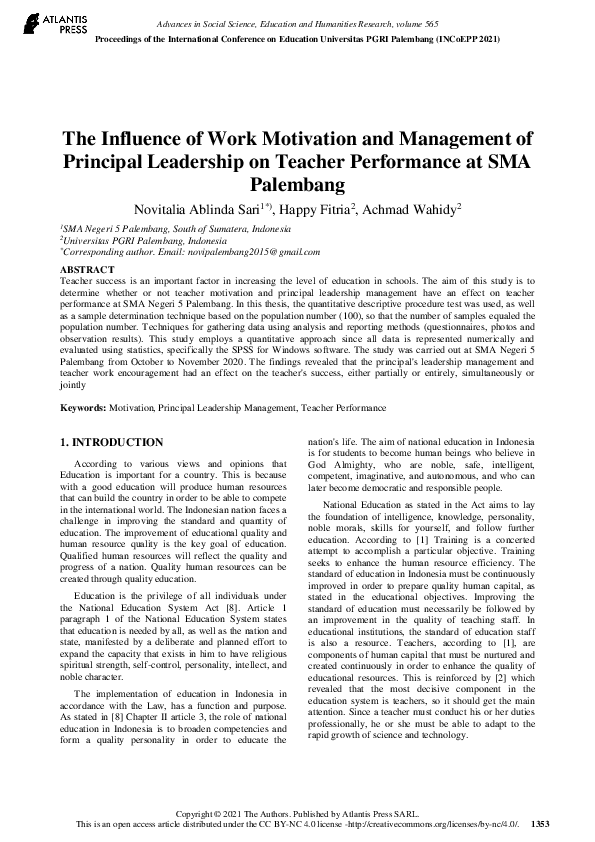 (PDF) The Influence of Work Motivation and Management of Principal ...