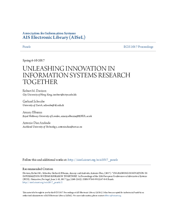 (PDF) Unleashing Innovation in Information Systems Research Together