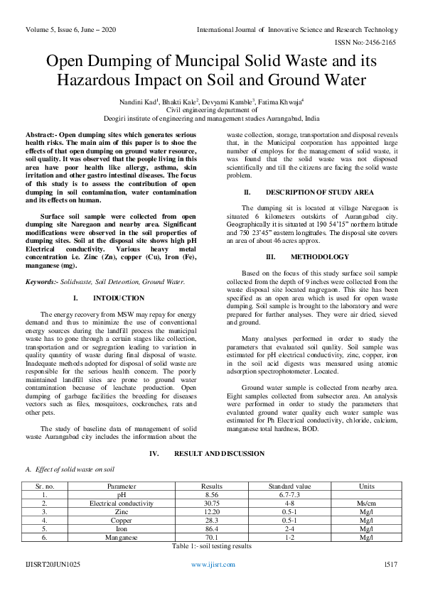 (PDF) Open Dumping of Muncipal Solid Waste and its Hazardous Impact on ...