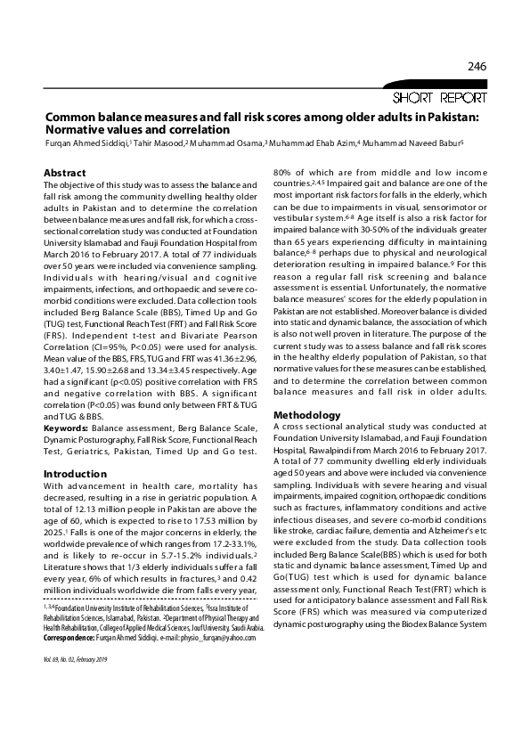 (PDF) Common balance measures and fall risk scores among older adults ...