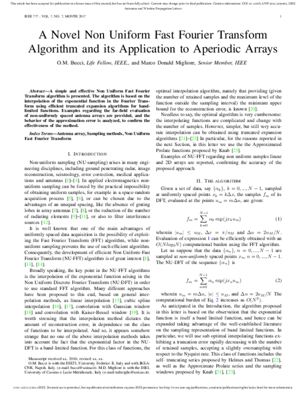 (PDF) A Novel Non Uniform Fast Fourier Transform Algorithm and its ...