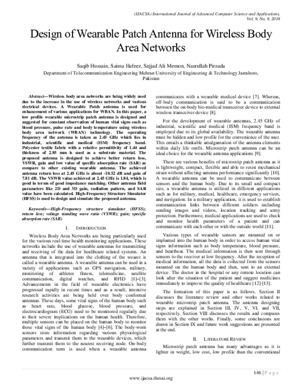 (PDF) Design of Wearable Patch Antenna for Wireless Body Area Networks