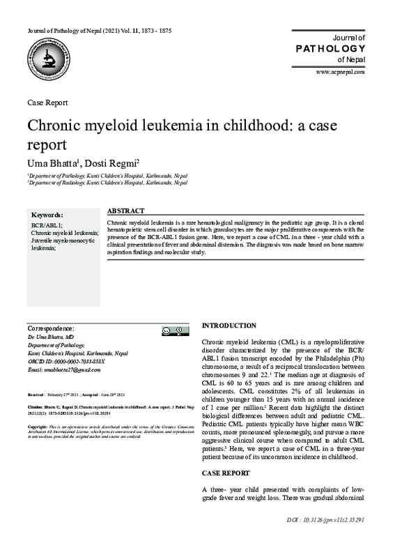 (PDF) Chronic myeloid leukemia in childhood: a case report