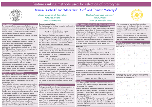 (PDF) Feature Ranking Methods Used for Selection of Prototypes