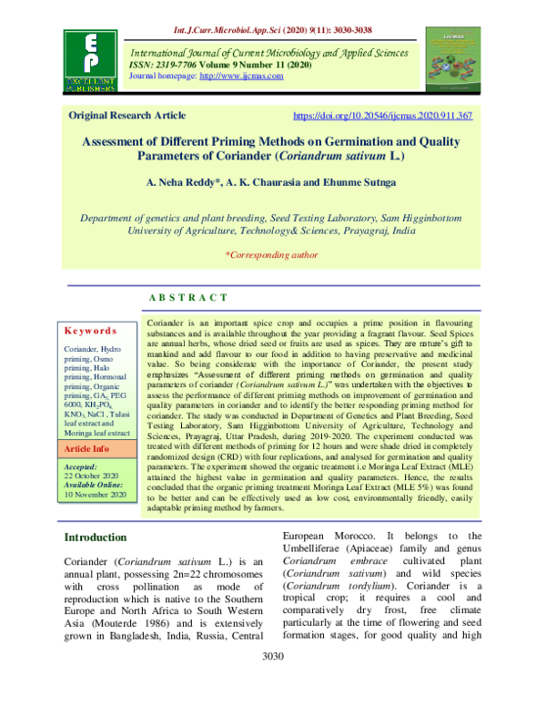 (PDF) Assessment of Different Priming Methods on Germination and ...