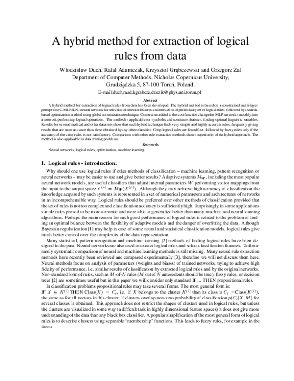 (PDF) A hybrid method for extraction of logical rules from data