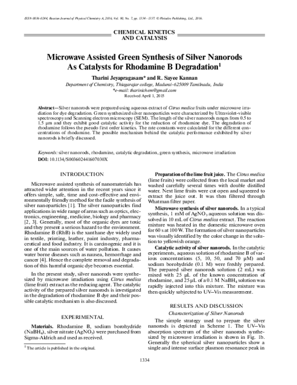 (PDF) Microwave assisted green synthesis of silver nanorods as ...