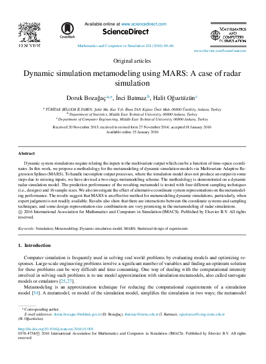 (PDF) Dynamic simulation metamodeling using MARS: A case of radar ...