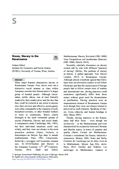 (PDF) Slaves, Slavery in the Renaissance Juliane Schiel Academia.edu