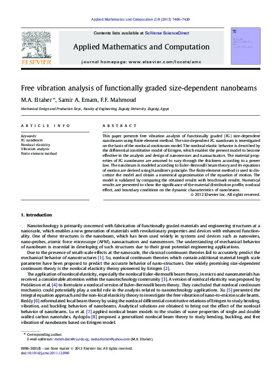(PDF) Free vibration analysis of functionally graded size-dependent ...