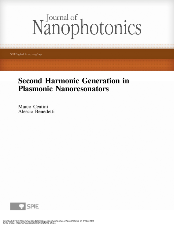 (PDF) Second harmonic generation in plasmonic nanoresonators