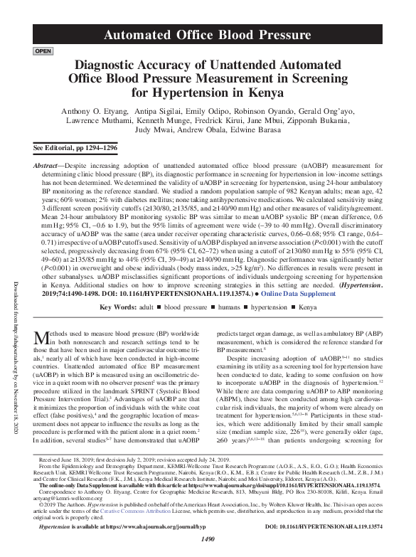 (PDF) Diagnostic Accuracy of Unattended Automated Office Blood Pressure ...