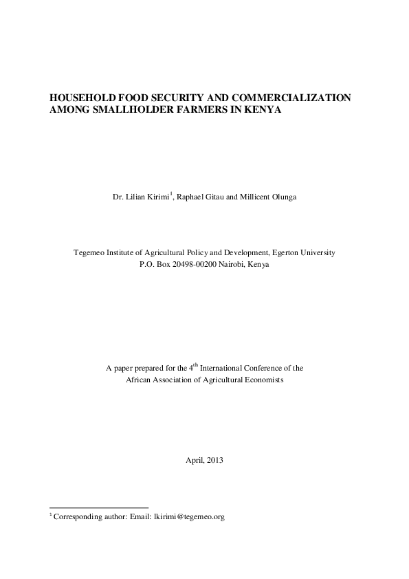 (PDF) Household Food Insecurity and Commercialization Among Smallholder ...