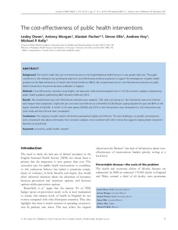 (PDF) The cost-effectiveness of public health interventions