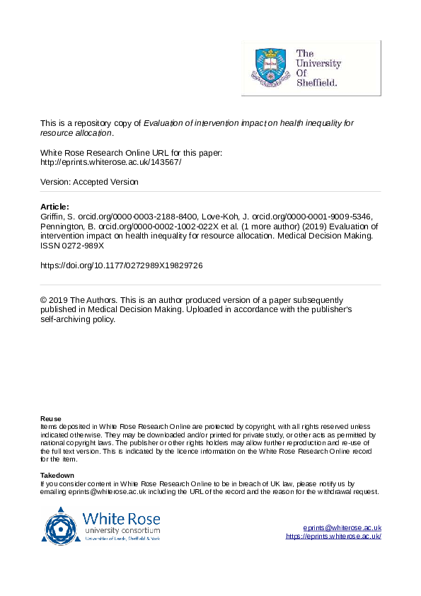 (PDF) Evaluation of Intervention Impact on Health Inequality for ...