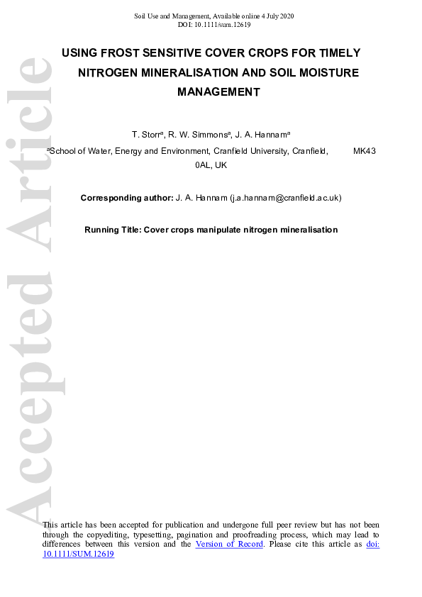 (PDF) Using frost‐sensitive cover crops for timely nitrogen ...