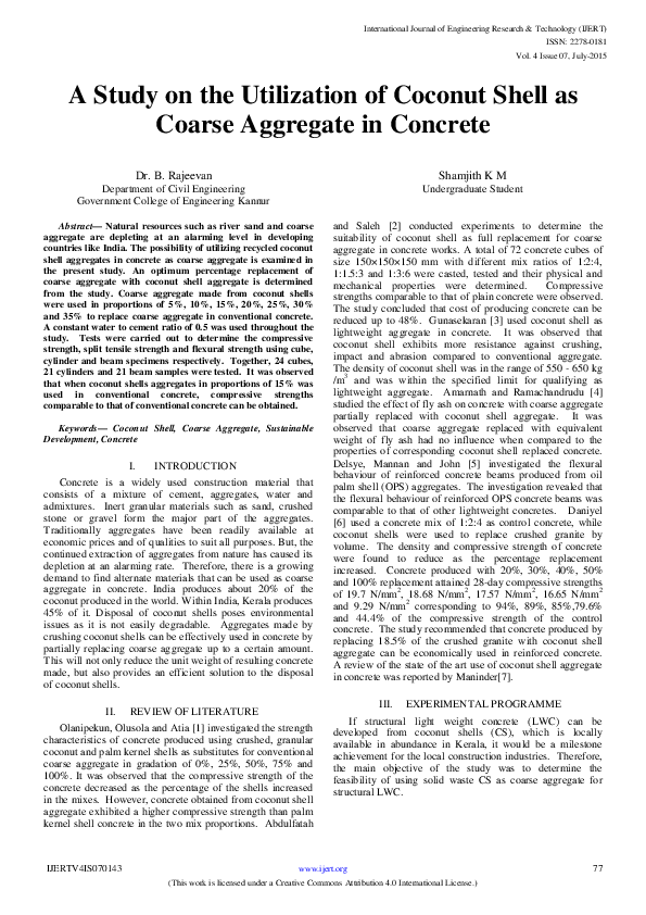 (PDF) A Study on the Utilization of Coconut Shell as Coarse Aggregate ...
