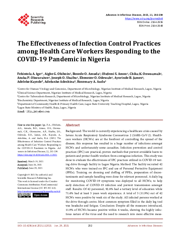 (PDF) The Effectiveness of Infection Control Practices among Health ...