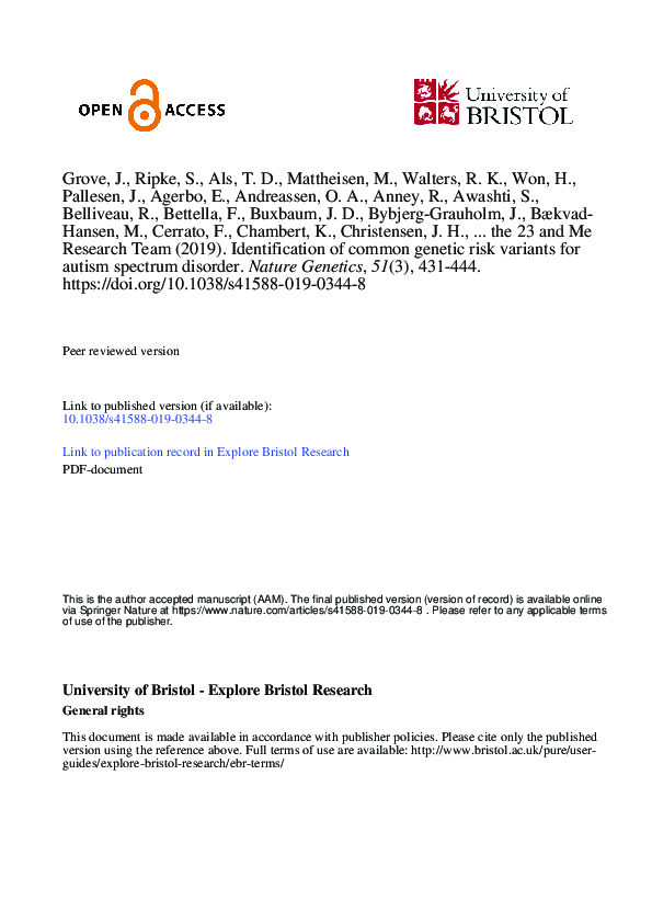 (PDF) Identification of common genetic risk variants for autism ...