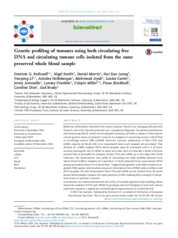 (PDF) Genetic profiling of tumours using both circulating free DNA and ...
