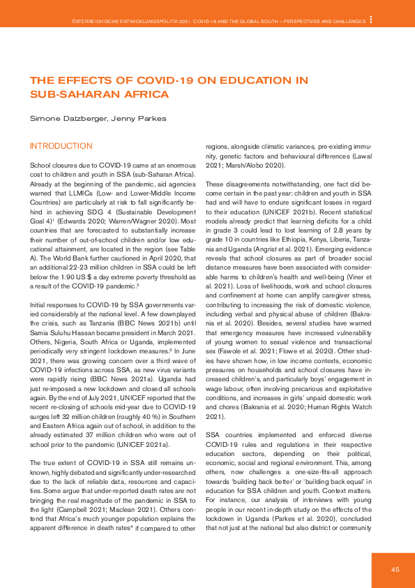 (PDF) The Effects of Covid-19 on Education in Sub-Saharan Africa
