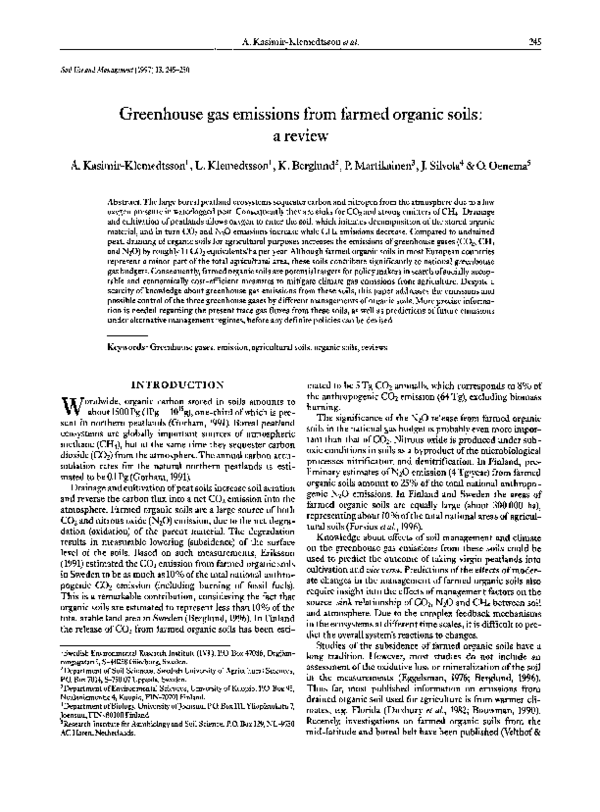 (PDF) Greenhouse gas emissions from farmed organic soils: a review
