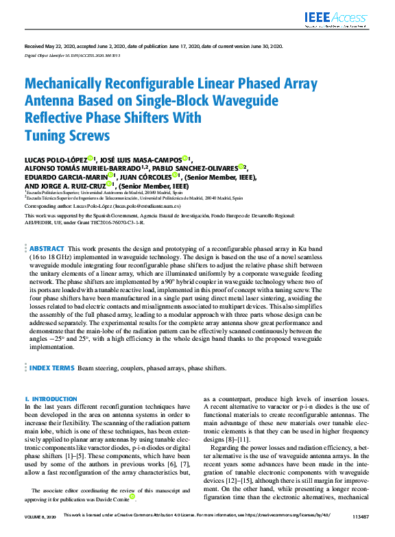 (PDF) Mechanically Reconfigurable Linear Phased Array Antenna Based on ...
