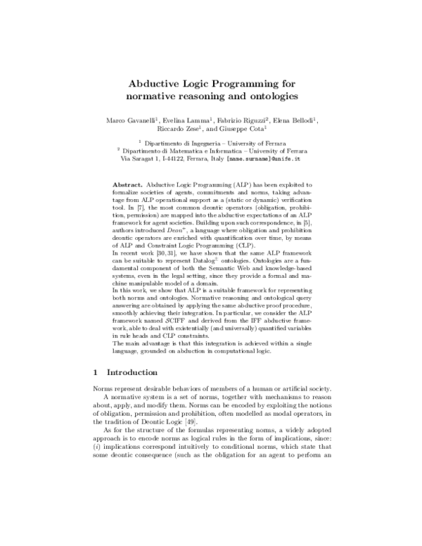 (PDF) Abductive Logic Programming for Normative Reasoning and Ontologies