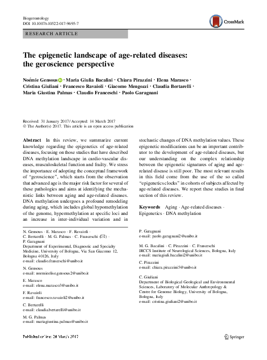 (PDF) The epigenetic landscape of age-related diseases: the geroscience ...