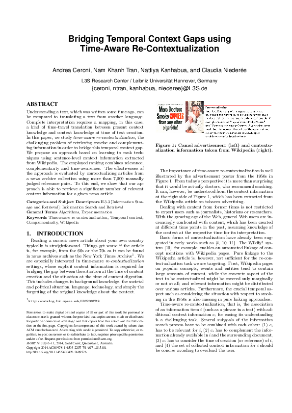 (PDF) Bridging temporal context gaps using time-aware re-contextualization
