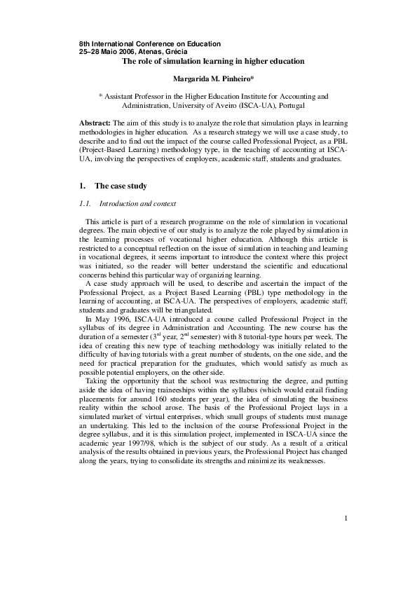 (PDF) The role of simulation learning in higher education
