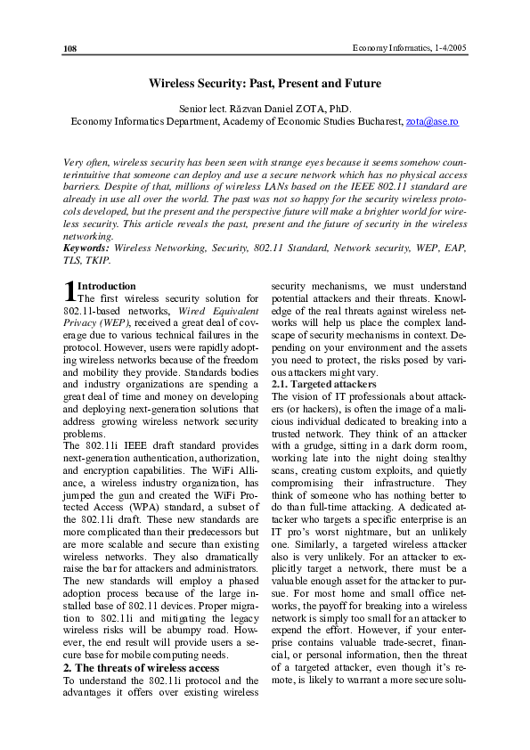(PDF) Wireless Security: Past, Present and Future