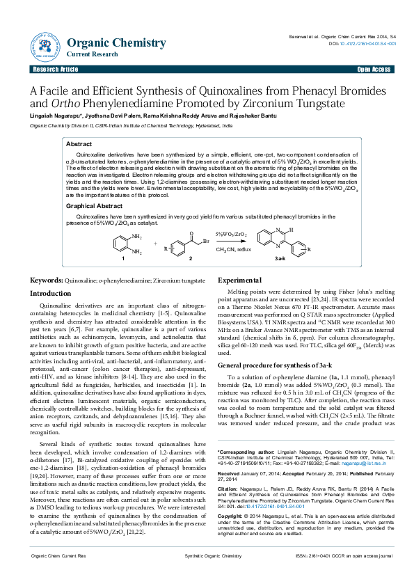 (PDF) A Facile and Efficient Synthesis of Quinoxalines from Phenacyl ...