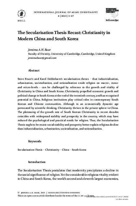 (PDF) The Secularisation Thesis Recast: Christianity in Modern China ...