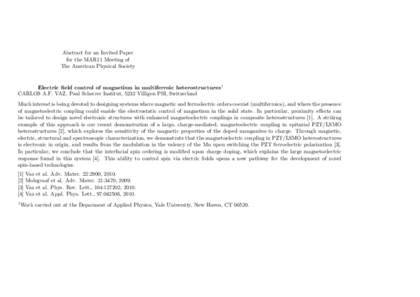 (PDF) Electric field control of magnetism in multiferroic heterostructures