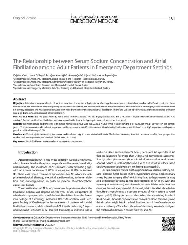 (PDF) The Relationship Between Serum Sodium Concentration and Atrial ...