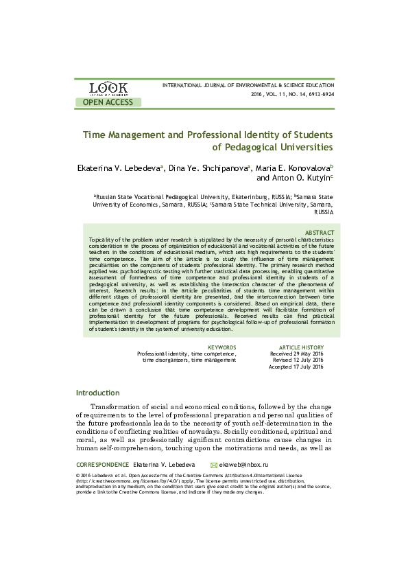 (PDF) Time management and professional identity of students of ...