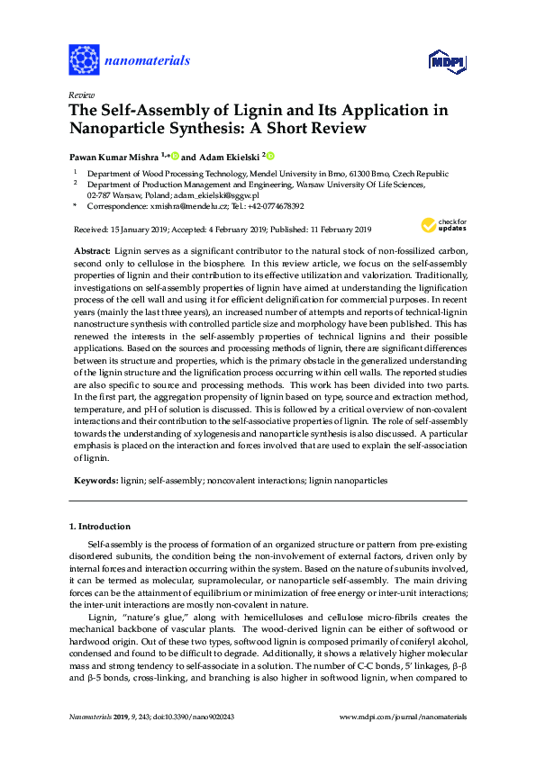 (PDF) The Self-Assembly of Lignin and Its Application in Nanoparticle ...