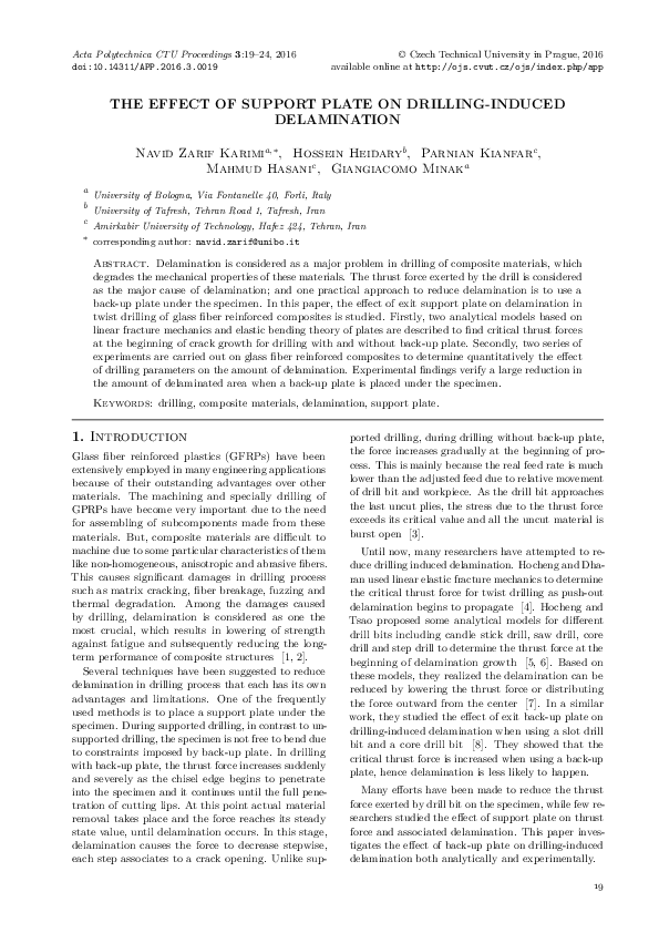 (PDF) The Effect of Support Plate on Drilling-Induced Delamination