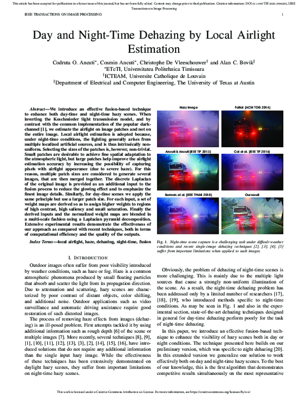 (PDF) Day and NightTime Dehazing by Local Airlight Estimation Damla