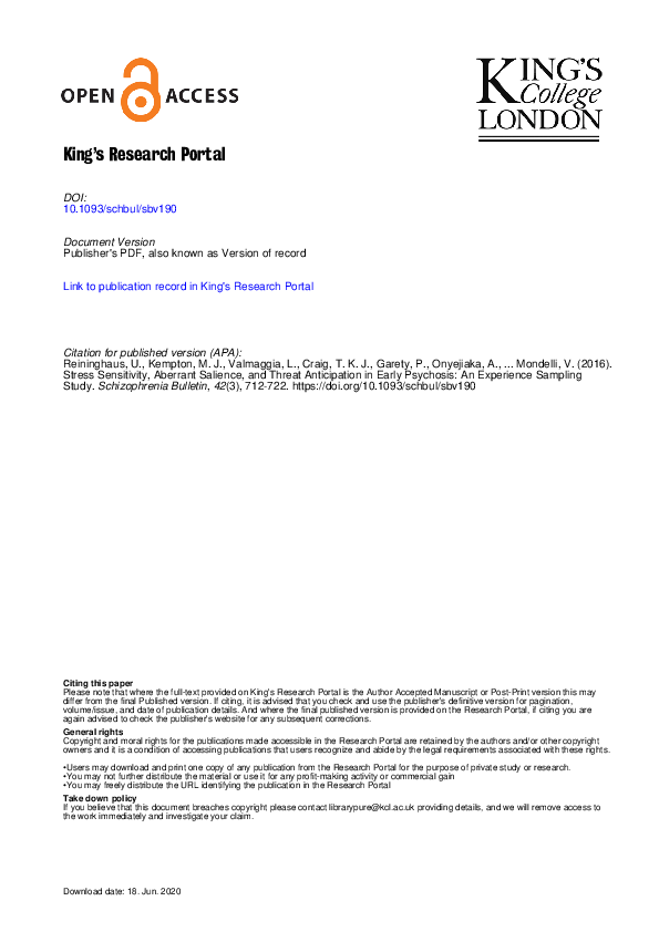 (PDF) Stress Sensitivity, Aberrant Salience, and Threat Anticipation in ...