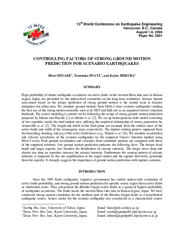 (PDF) Controlling Factors of Strong Ground Motion Prediction for ...